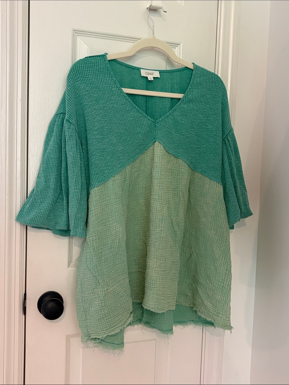 Two-Tone Mint Green V-Neck Tiered Tunic